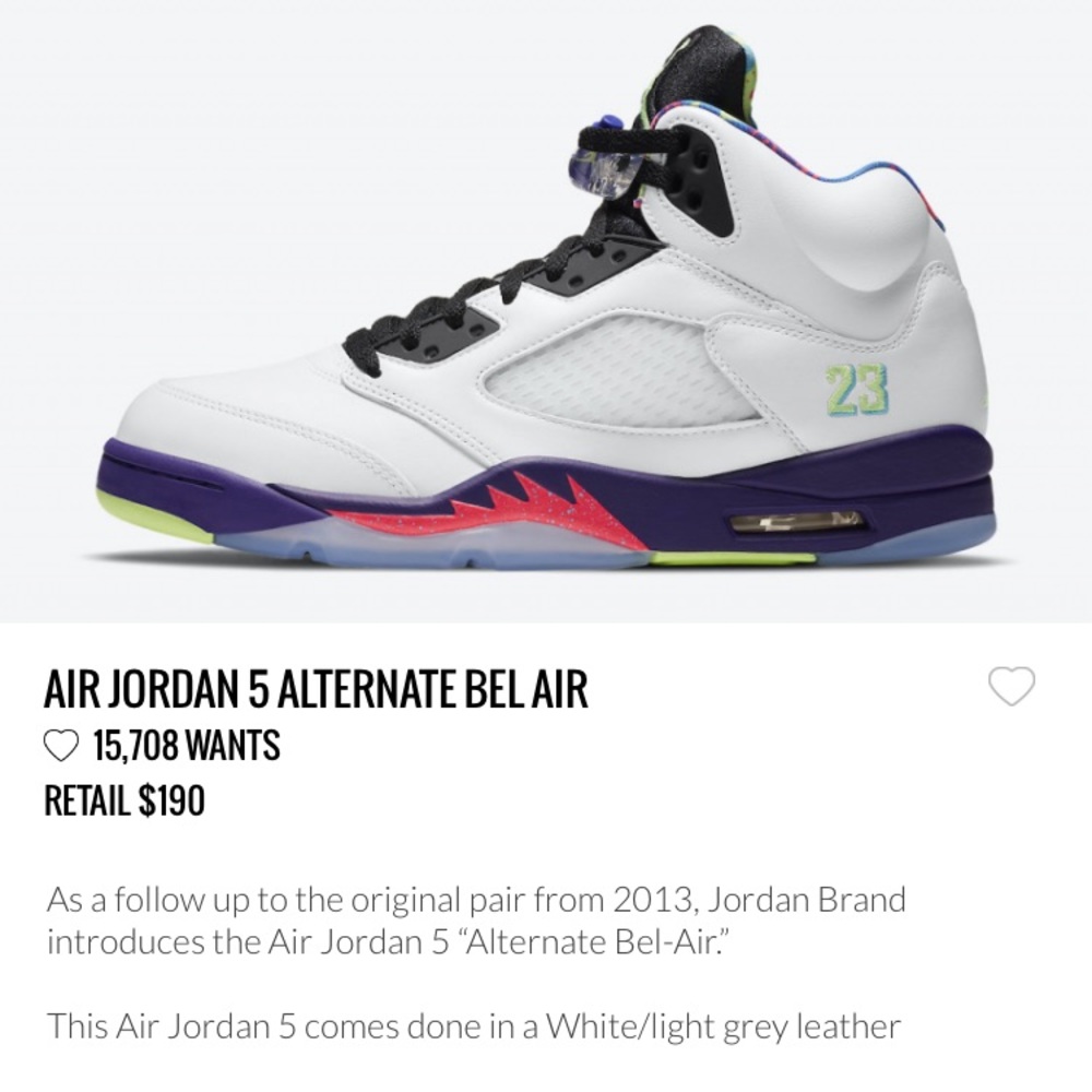 JORDAN 5 RETRO BEL AIR SIZE 13
